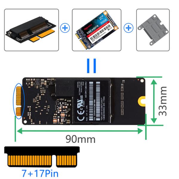7+17 SSD Pin MSATA к карте переходника SATA для сетчатки 2012 и Imac Macbook Pro