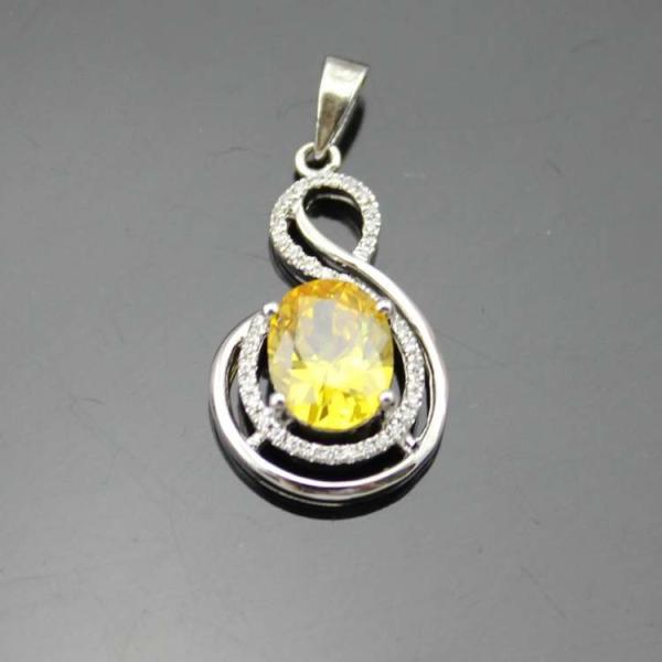 925 Silver Jewelry 8mmx10mm Yellow Citrine Cubic Zircon Pendant(PSJ0412)