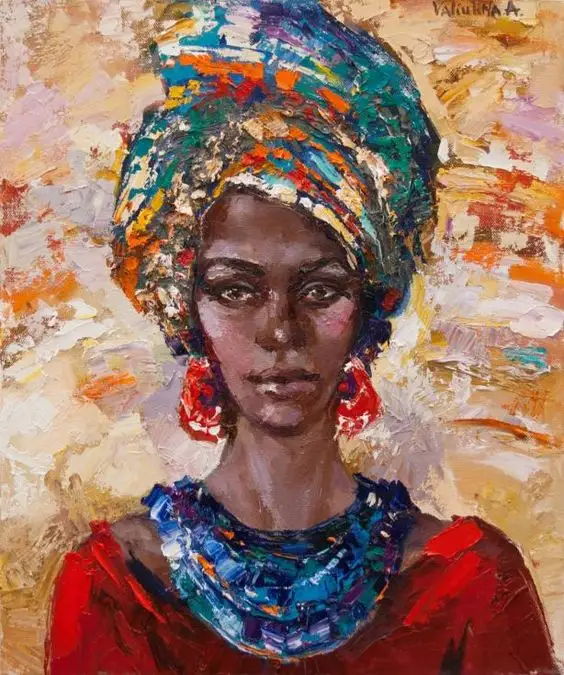 6 Método de impresión a color Mujeres africanas Arte hecha a mano pintura gruesa pintura al óleo pintura para el hogar pared lienzo decoración paisajística
