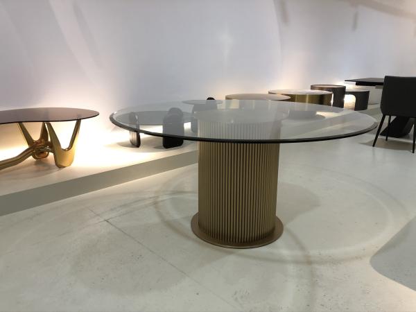 Living Room Furniture Round Glass Top Steel Base Dinning Table For Home And Restaurant