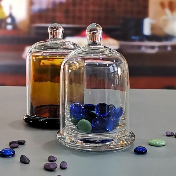 Customized Color Glass Cloche Jar with Bell Dome Glass Lid For Candle Wax