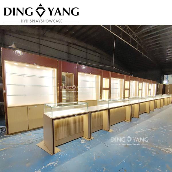 Высококачественный деревянный стеклянный ювелирный дисплейный корпус оптом, предоставление цельного магазина ювелирные витрины 3D дизайнерское обслуживание