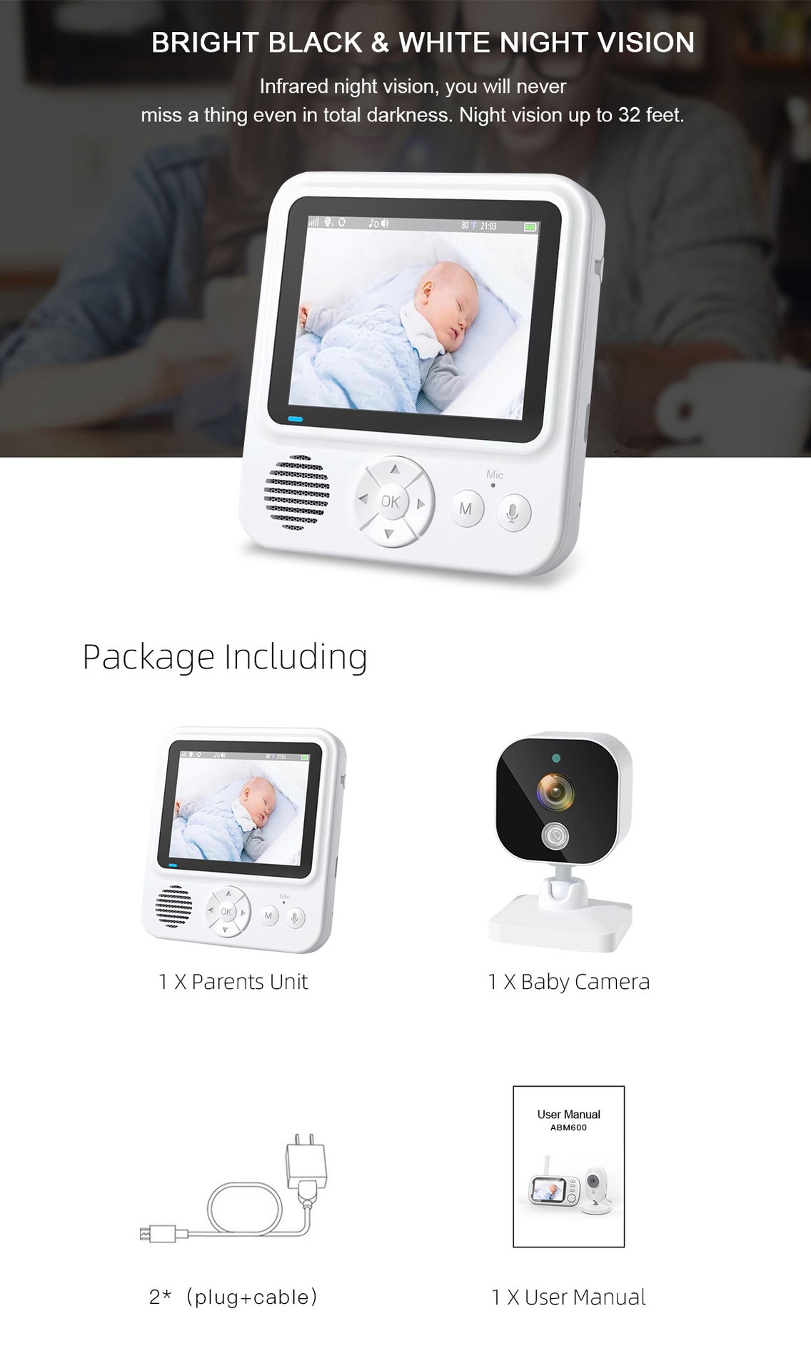 HD Wireless Baby Monitor Camera 2.8 Inch Security IP Camera With Night Vision Sleep Monitoring Two Way Audio Smart Wifi Cameras
