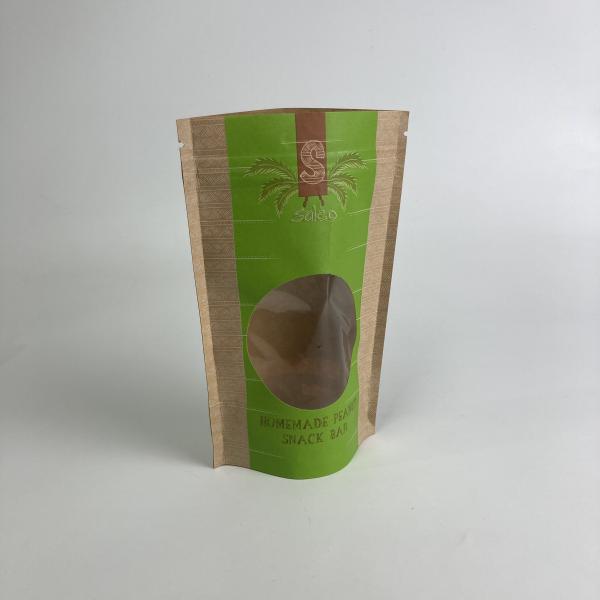 Custom Printed Matt Finish Kraft Paper Bags Food Grade Stand Up Zipper Bags for Snack Packaging with Window
