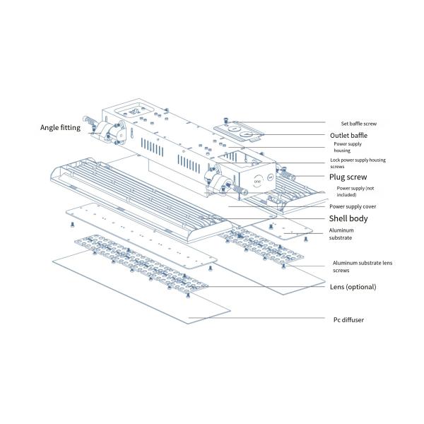 Instalación de iluminación industrial Lámpara lineal de alta altura IP66 Inodoro para exteriores y interiores Estación de servicio de 100W-400W