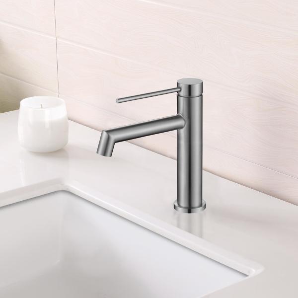 SUS304 Stainless Steel Single Hole Single Handle Basin Mixer In Matte Black Grey SN Gold