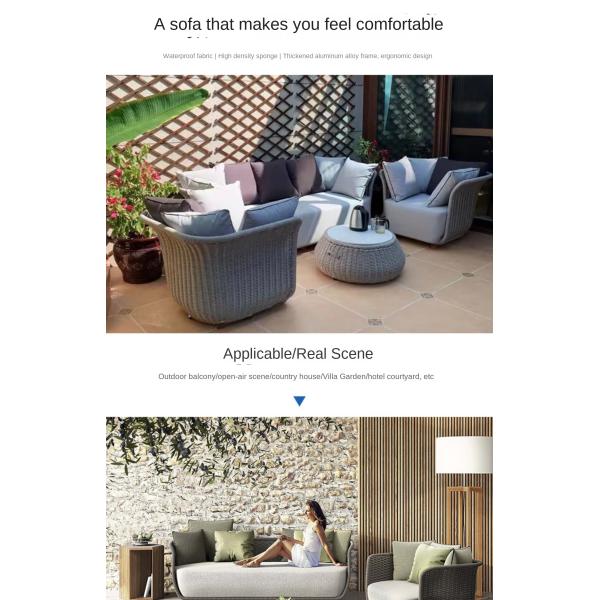 Restaurant Outdoor Light Luxury PE Rattan Sofa Set Patio Waterproof Metal Furniture