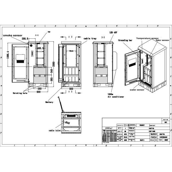 40U Outdoor Telecom Cabinet , outdoor 19 inch rack cabinet With Air Conditioner