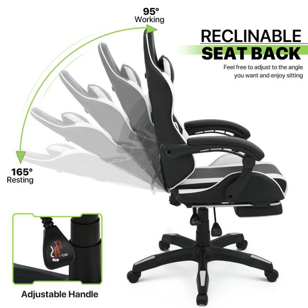 Swivel Gaming Chair with Footrest Headrest Lumbar Support Black High Back Other Style