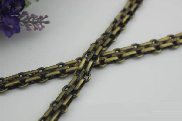 Fashionable classical high quality light gold 12 mm width three rows metal chain for handbags