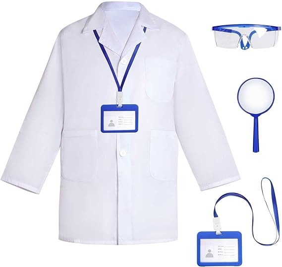 Doctor Scientist Costume Kids Lab Coat And Goggles Children Dress Up Kit With ID Card Magnifying Glass For Halloween