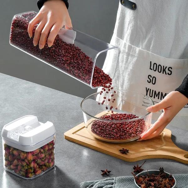 9 Pcs Set Stackable Transparent Pantry Airtight Cereal Dry Food Plastic Storage Containers with White Lid