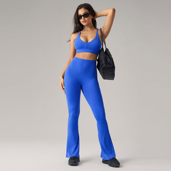 High Waisted Flare Yoga Pants Stretchy Tummy Control Royal Blue for Women Dance