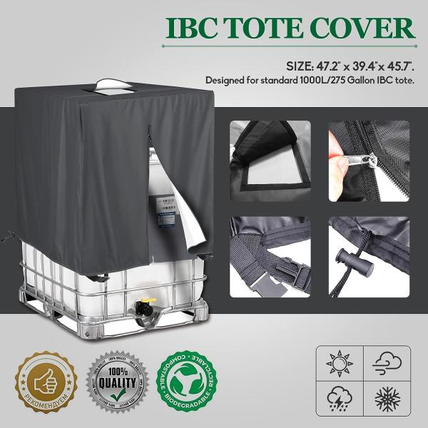 IBC Tote Cover for 1000L Outdoor 275 Gallon Rain Barrel UV Resistant Waterproof Outdoor IBC Covers - Grey GREEN
