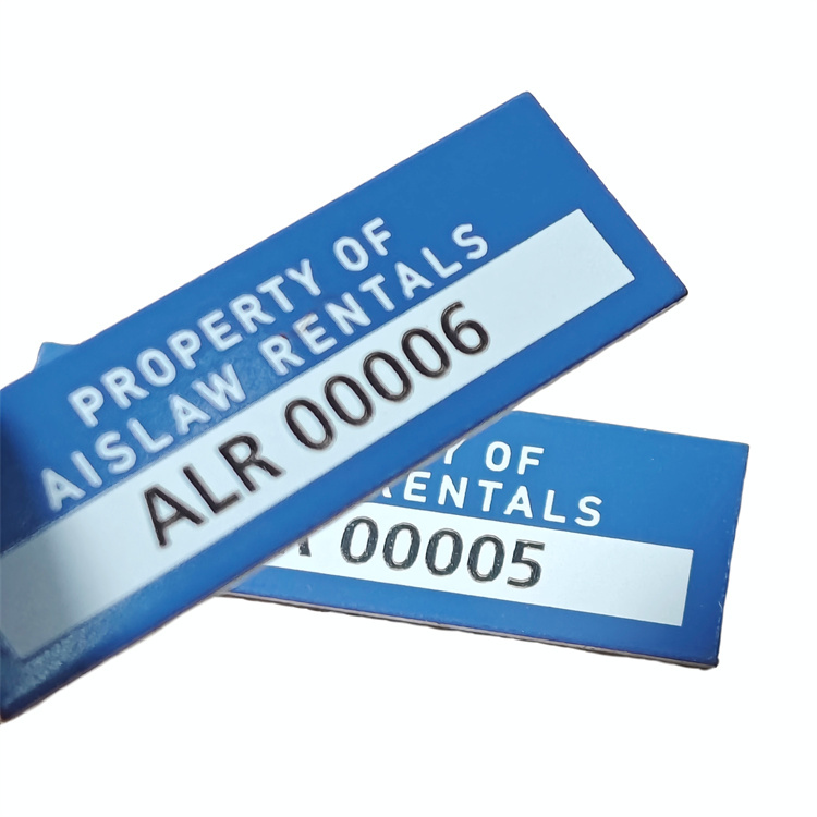 Custom Blue Background Aluminum Metal Number & Barcode Labels