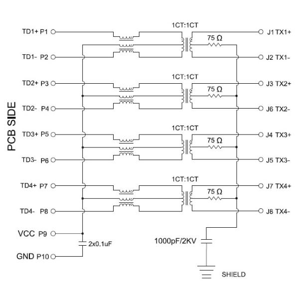 Magnetic RJ45 Connector 2 x 6 RJ45 Multiple  port Connector 1000 Base -T Through Hole Mounting