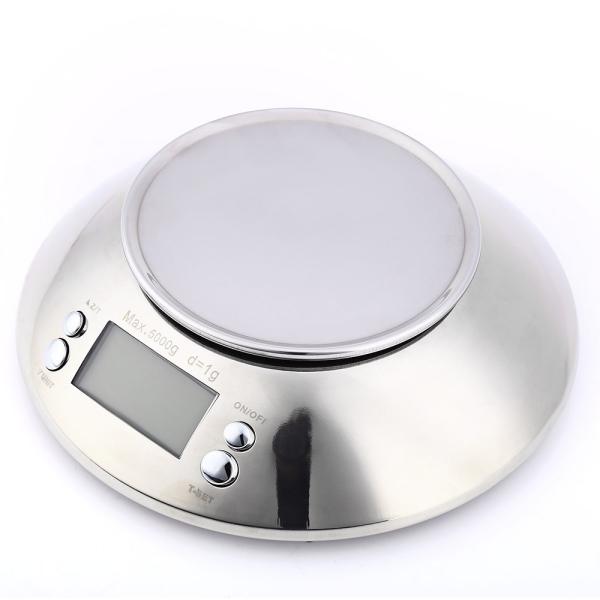 Báscula de cocina electrónica de acero inoxidable con cuenco y bandeja de báscula, capacidad de 5 kg y precisión de 1 g para cocina