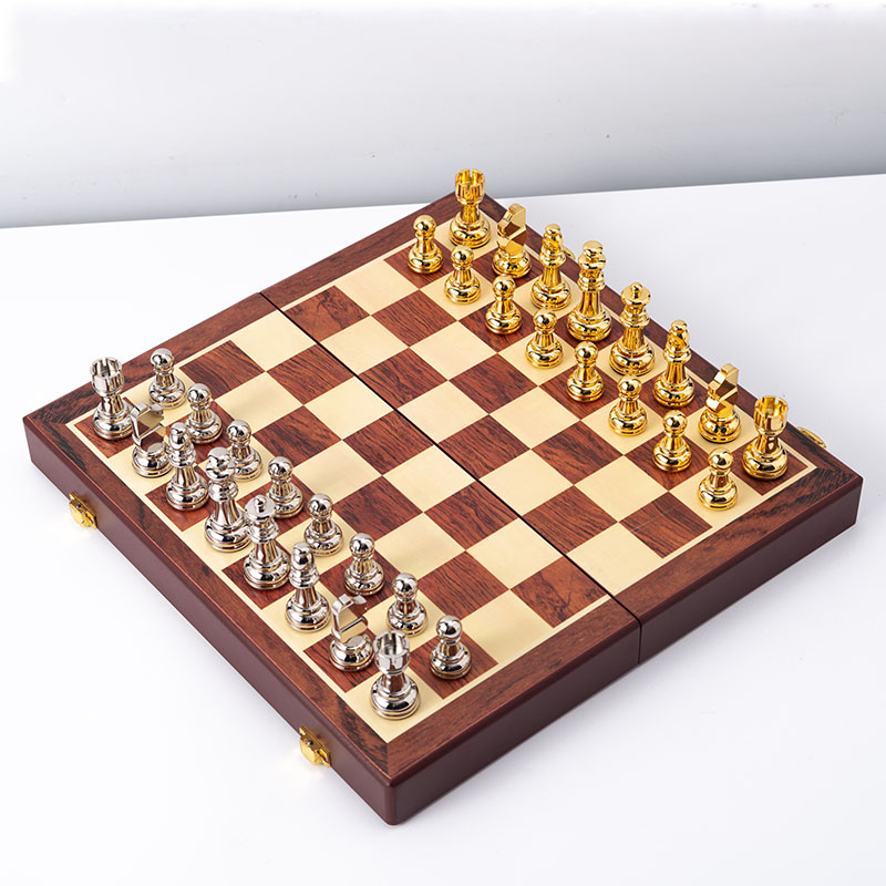 Portable Metal Chess Set with Durable Aluminum Alloy and Foldable Design for Travel and Home Entertainment