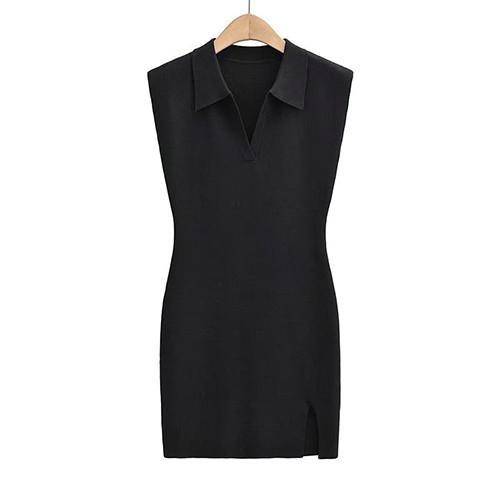 Fashionable Style Polo Neck Buttock Skirt Open Knit Short Dress For Women