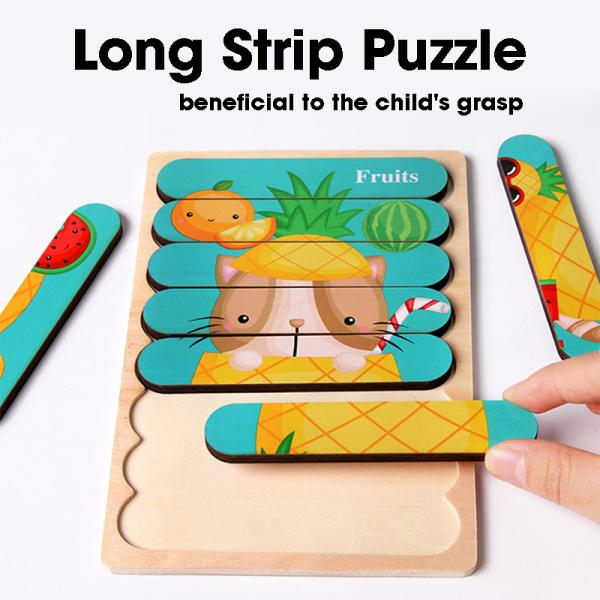 Double Sided Strip 3D Puzzles Baby Toy Wooden Montessori Materials Educational Toys For Children Large Bricks Kids Learn
