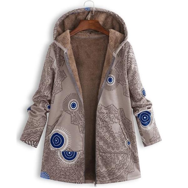 2020 Waterproof Ethnic Style Fashion Fleece Coat Printed Pocket Hoodie Jacket Women Winter