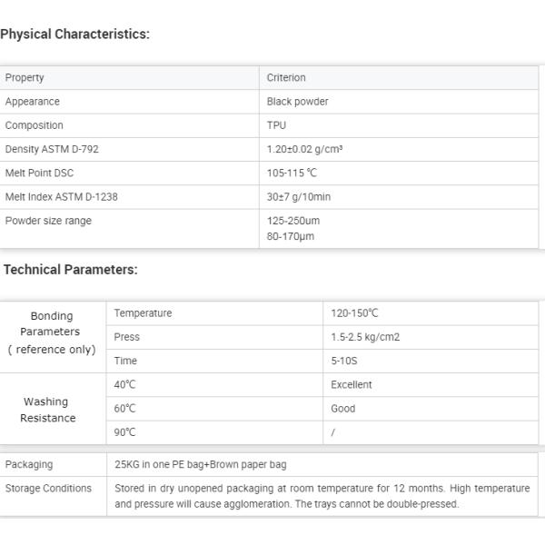 Нагрейте термопластиковый черный полиуретан порошка TPU DTF горячий расплавьте слипчивый порошок