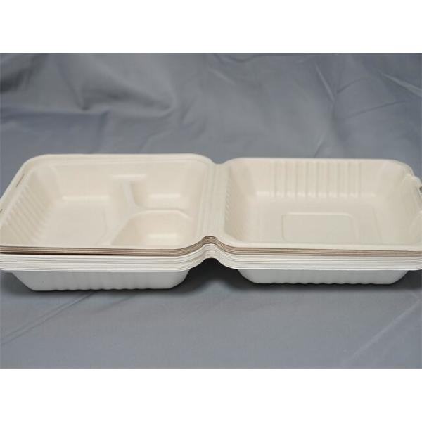 conteneur articulé par bagasse biodégradable de 8" 9" 3 de compartiment boîtes à