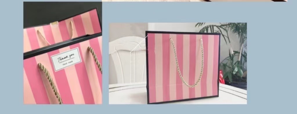 Розовые Striped бумажные мешки Pantone CMYK косметические для подарков возвращения