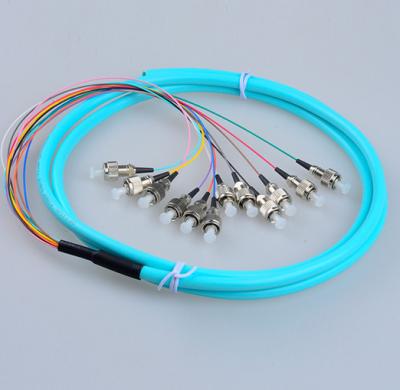 Fanout FC/UPC OM3 50/125 trança da fibra ótica de 12 núcleos, tipo do pacote, 12 cores cabo interno, cabo da cor LSZH do Aqua