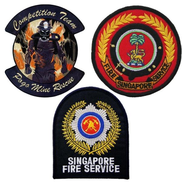 3D Eco Friendly Woven Singapore Fire Rescue Patch Merrow Border