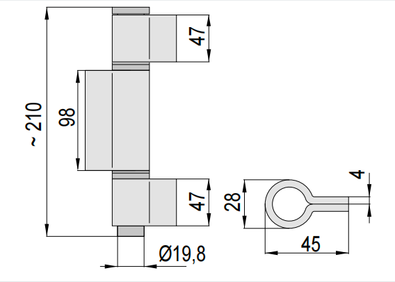 Welding hinge H26503, with washer or bearing,material:iron, finishing:self color or zinc plating