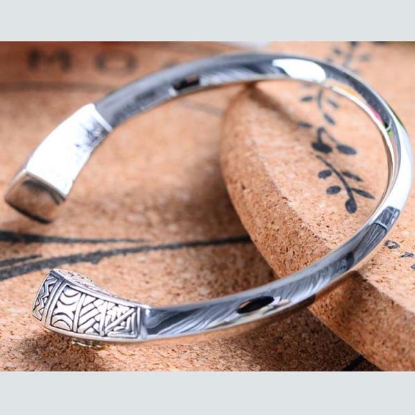 Retro Vintage Sterling Silver Cuff Bangel Bracelet Engraved Holy Mary(039477W)