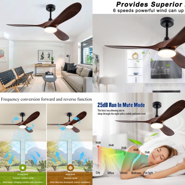 Fabricant Moderne Économie d'énergie Ventilateur d'intérieur Lampe Décoration Contreplaqué Pales Télécommande 48 pouces Ventilateurs de plafond LED modernes