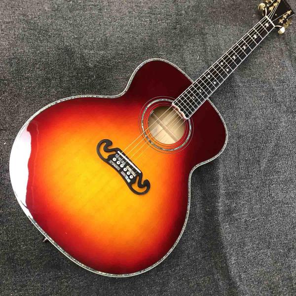 Custom J200 Flamed Maple Back Side Abalone Binding 550A Electronic Acoustic Guitar in Sunburst