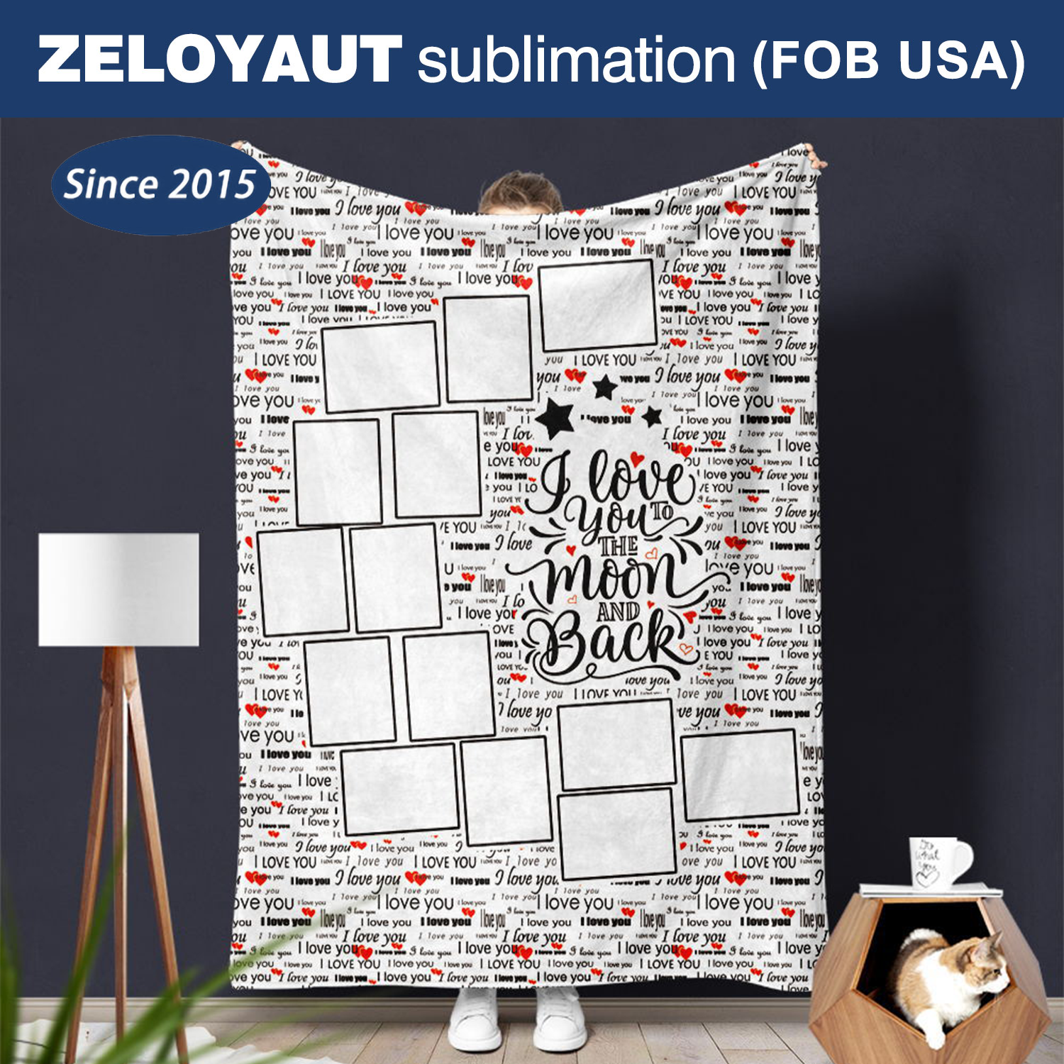 ZELOYAUT Personalized Printed Blanket 100% Polyester Velvet Love Style Moon Panel Multiple Colors 50*60 Knitted Technique