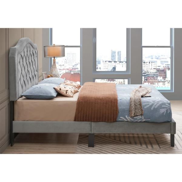 Upholstered Bed Button Tufted with Curve Design-Strong Wood Slat Support-Easy Assembly -Velvet- Platform bed- Queen size