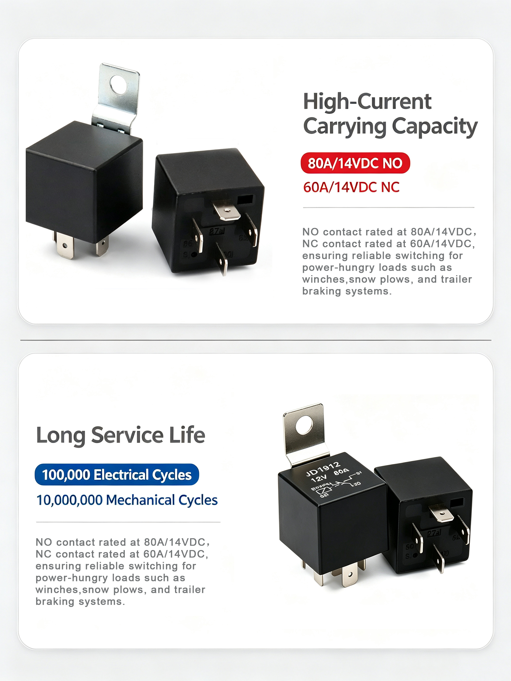 SPST SPDT 5PIN 12V 24V 80A Automotive Winch Relay For High-Current Switching