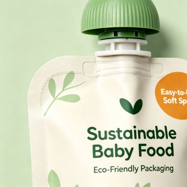 Eco-Friendly Baby Food Pouch with Clear Window - 100% Compostable Sustainable Spout Packaging for Organic Purees