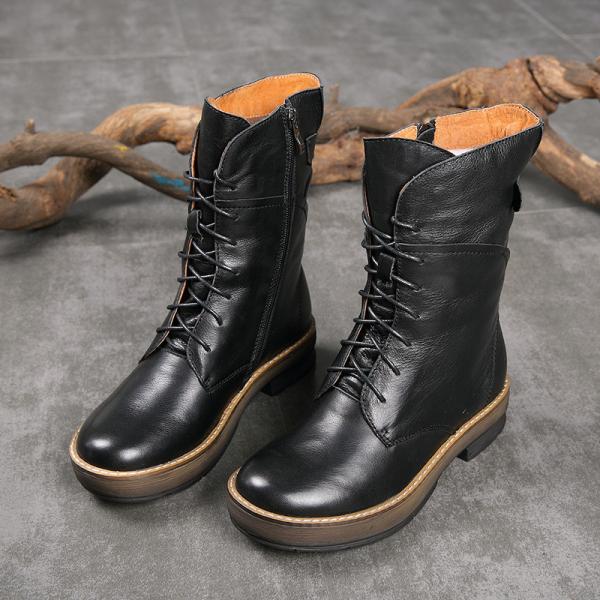 S037 Casual handmade women's shoes original retro Martin boots round head side zipper top layer leather fluffy warm boot