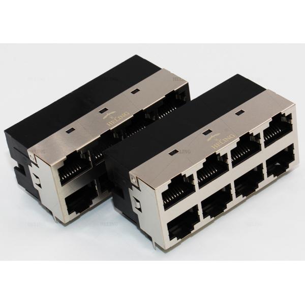 Half Shielded RJ45 Multiple Port Connectors , 2 x 4 Ports RJ45 Outlet R / A DIP