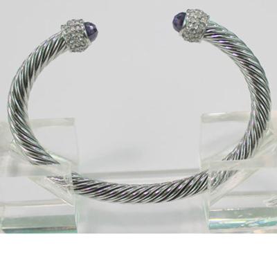 (B-18) Silver Cable Classics Bracelet with Amethyst and Crystal