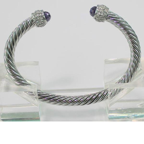 (B-18) Silver Cable Classics Bracelet with Amethyst and Crystal