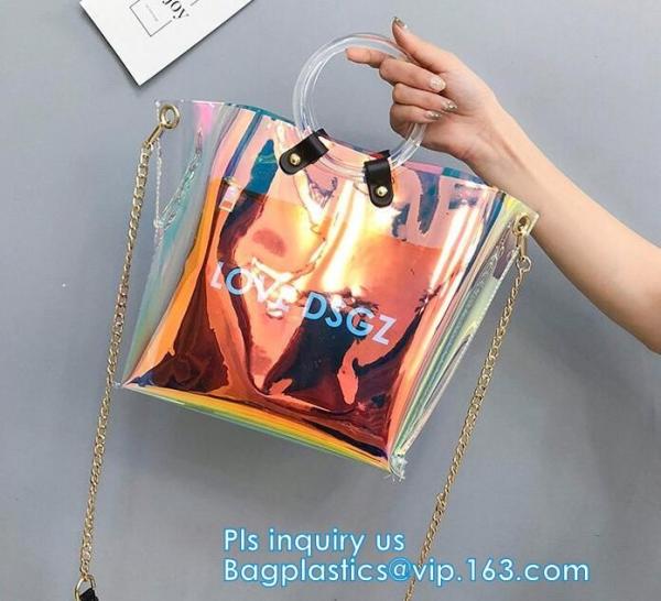 fashion shopping clear pvc tote bag, Luxury PVC Printed Women Handbags, Professional design PVC handbags with zipper