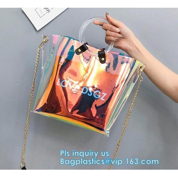 Promotional fashion soft pvc tote beach bag pvc handbag, handbag min min handbag for kids, Zipper Pocket Clear Beach Han