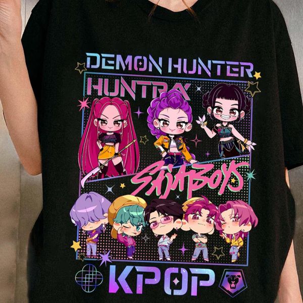 Unisex Cartoon Character Design T-shirt with Round Neck and White/Black Colors for Casual Wear