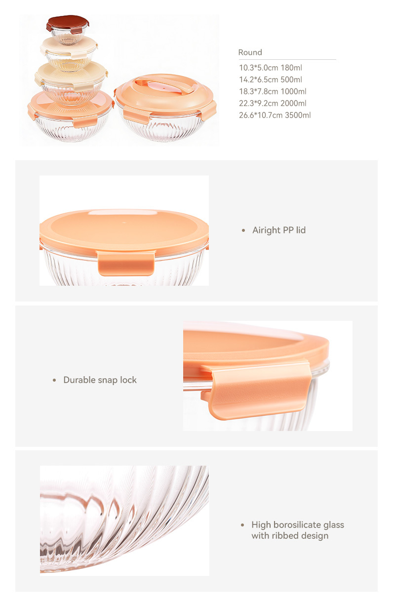 Bpa Free Thick Borosilicate Glass Nesting Bowls with Lids for Kitchenware & Small Appliance Brand Owners