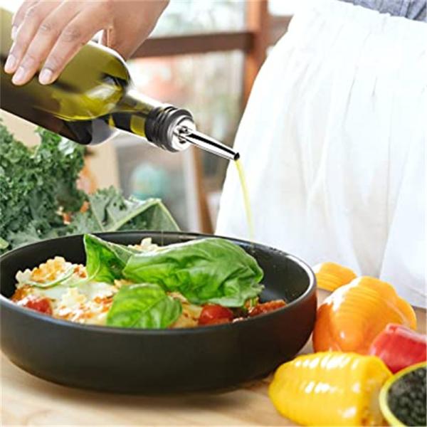 Glass Dark Green Kitchen Oil Bottle With Stainless Steel Spout Funnel Square 500ml 2pcs