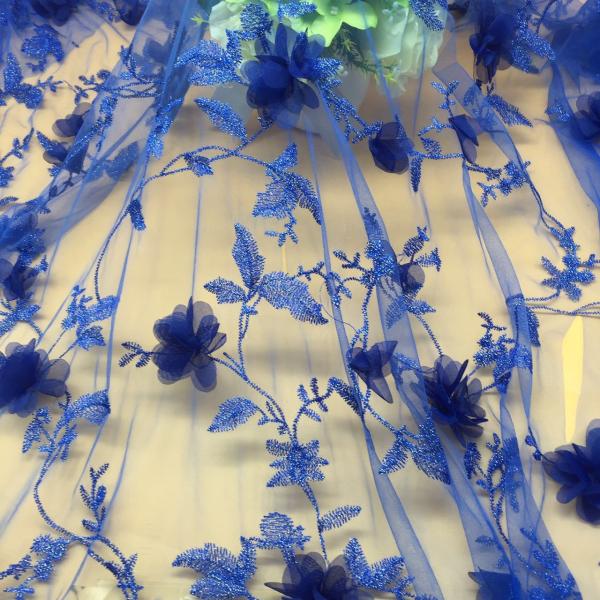 Colorful  Polyester 3D flower embroidered Lace fabric   for women garments