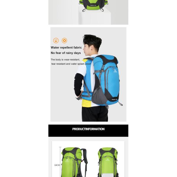 64cm Green Waterproof Hiking Backpack Women'S Lightweight Travel Backpack  40L