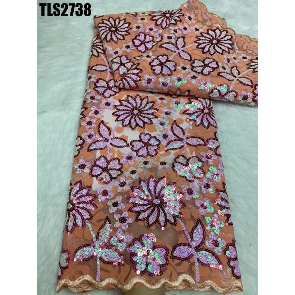 TLS2738 embroidery fabric sequins lace home textile fabric for clothing